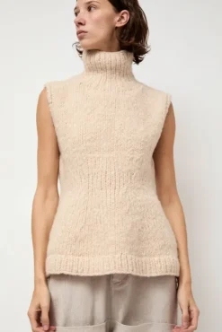Hot Handknit Peplum Shell in Alabaster Sweaters|Clothing