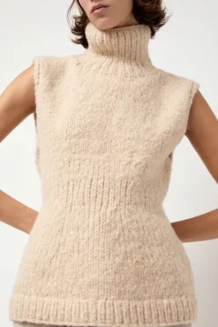Hot Handknit Peplum Shell in Alabaster Sweaters|Clothing