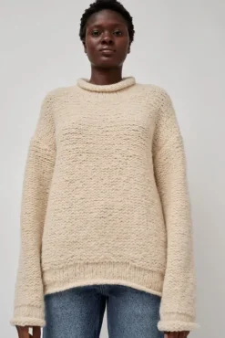 Online Handknit Purl Rollneck in Alabaster Sweaters|Clothing