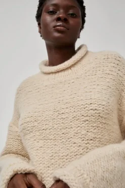 Online Handknit Purl Rollneck in Alabaster Sweaters|Clothing