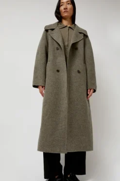 Online Handmade Long Wool Coat in Khaki Gray Jackets & Outerwear|Clothing