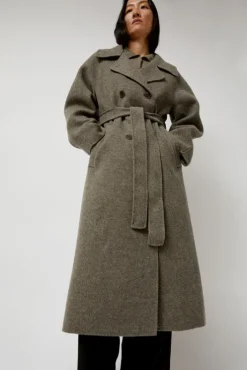 Online Handmade Long Wool Coat in Khaki Gray Jackets & Outerwear|Clothing