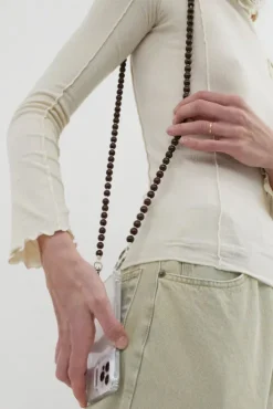 Online Handykette Iphone Necklace in Brown with White Thread Collections|Jewelry & Watches