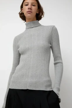 Outlet Inner Pleats Pola Knit in Grey Collections|Sweaters