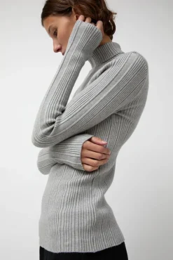 Outlet Inner Pleats Pola Knit in Grey Collections|Sweaters
