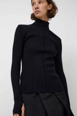 Outlet Inner Pleats Pola Knit in Navy Collections|Sweaters