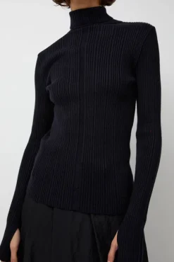 Outlet Inner Pleats Pola Knit in Navy Collections|Sweaters
