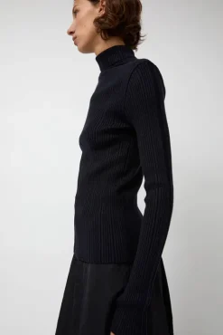 Outlet Inner Pleats Pola Knit in Navy Collections|Sweaters