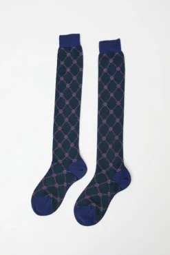 Outlet Knee High Clover Patterned Socks in Bluette Holiday Gift Guide|Collections