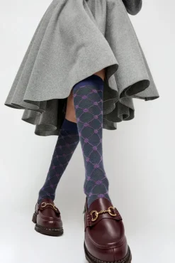 Outlet Knee High Clover Patterned Socks in Bluette Holiday Gift Guide|Collections