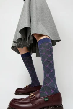 Outlet Knee High Clover Patterned Socks in Bluette Holiday Gift Guide|Collections