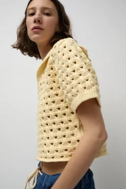 Fashion Knitted Short Sleeve Polo in Eggshell Collections|Sweaters