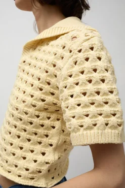 Fashion Knitted Short Sleeve Polo in Eggshell Collections|Sweaters
