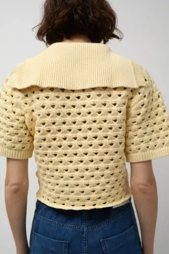 Fashion Knitted Short Sleeve Polo in Eggshell Collections|Sweaters