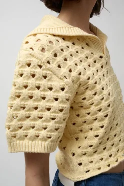 Fashion Knitted Short Sleeve Polo in Eggshell Collections|Sweaters