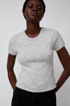 Clearance Kotte Alpaca Short Sleeve Knit in Gray Collections|Sweaters
