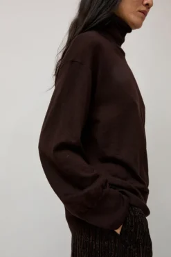 Hot La Base Turtleneck in Brown Sweaters|Clothing