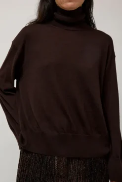 Hot La Base Turtleneck in Brown Sweaters|Clothing
