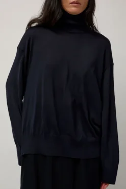 New La Base Turtleneck in Navy Sweaters|Clothing