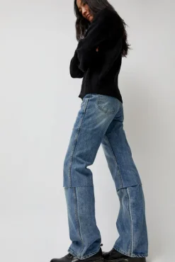 Online Layered Denim Jeans in Washed Blue Denim|Shorts & Pants