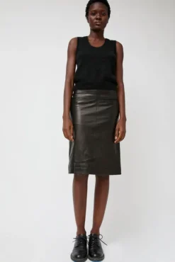 Best Leather Midi Skirt in Black Skirts|Clothing
