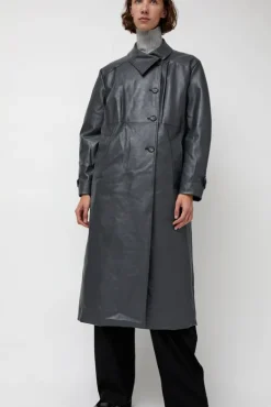 Best Leather Scarf Trench in Charcoal Jackets & Outerwear|Clothing