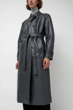 Best Leather Scarf Trench in Charcoal Jackets & Outerwear|Clothing