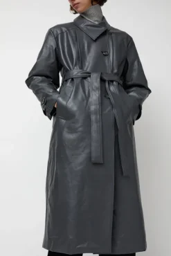 Best Leather Scarf Trench in Charcoal Jackets & Outerwear|Clothing