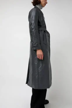 Best Leather Scarf Trench in Charcoal Jackets & Outerwear|Clothing