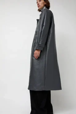 Best Leather Scarf Trench in Charcoal Jackets & Outerwear|Clothing