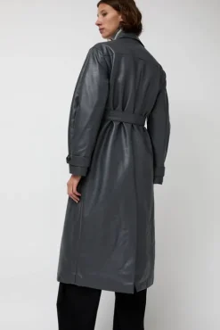Best Leather Scarf Trench in Charcoal Jackets & Outerwear|Clothing