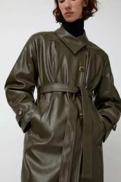New Leather Scarf Trench in Khaki Jackets & Outerwear|Clothing