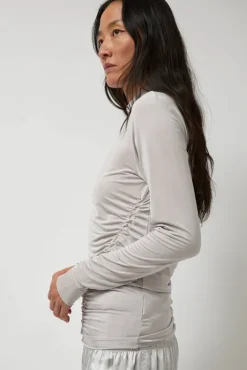 Online Light Jersey Slim Shirring Top in Silver Tops|Clothing