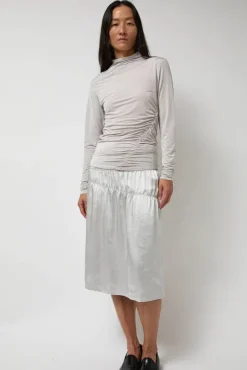 Online Light Jersey Slim Shirring Top in Silver Tops|Clothing
