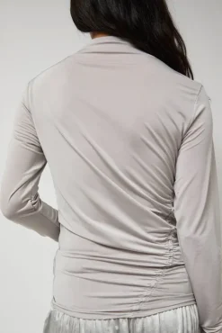 Online Light Jersey Slim Shirring Top in Silver Tops|Clothing