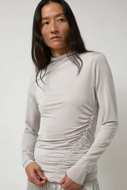 Online Light Jersey Slim Shirring Top in Silver Tops|Clothing