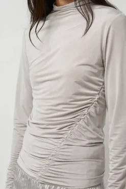 Online Light Jersey Slim Shirring Top in Silver Tops|Clothing