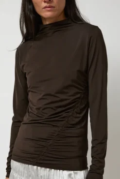 Hot Light Jersey Slim Shirring Top in Brown Collections|Tops