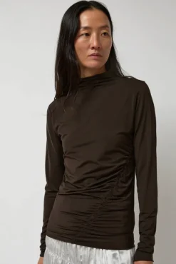 Hot Light Jersey Slim Shirring Top in Brown Collections|Tops
