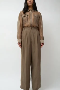 Best Linen Blend Wide Leg Pants in Dark Tan Collections|Shorts & Pants