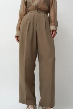 Best Linen Blend Wide Leg Pants in Dark Tan Collections|Shorts & Pants