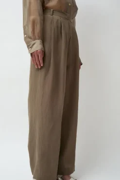 Best Linen Blend Wide Leg Pants in Dark Tan Collections|Shorts & Pants