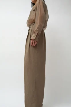 Best Linen Blend Wide Leg Pants in Dark Tan Collections|Shorts & Pants
