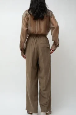 Best Linen Blend Wide Leg Pants in Dark Tan Collections|Shorts & Pants