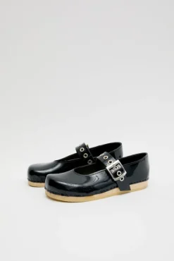 Discount Maryjane Clog on Flat Bendable Base in Navy Patent Collections|Clog Sandals And Shoes