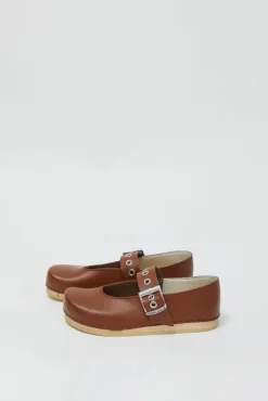 Fashion Maryjane Clog on Flat Bendable Base in British Tan Collections|Clog Sandals And Shoes