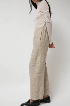 Fashion Melange Wool Blend Curve Pants in Ivory Collections|Shorts & Pants