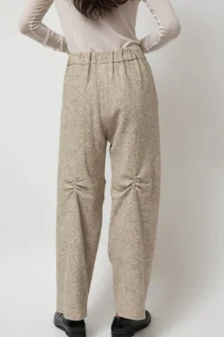 Fashion Melange Wool Blend Curve Pants in Ivory Collections|Shorts & Pants