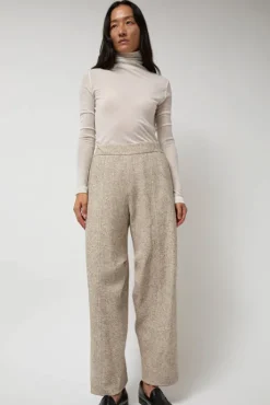 Fashion Melange Wool Blend Curve Pants in Ivory Collections|Shorts & Pants