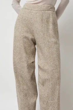 Fashion Melange Wool Blend Curve Pants in Ivory Collections|Shorts & Pants